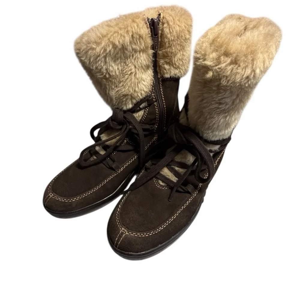 Naturalizer Brown Leather and Faux Fur-Lined Women's Snow Boots Sz 9.5